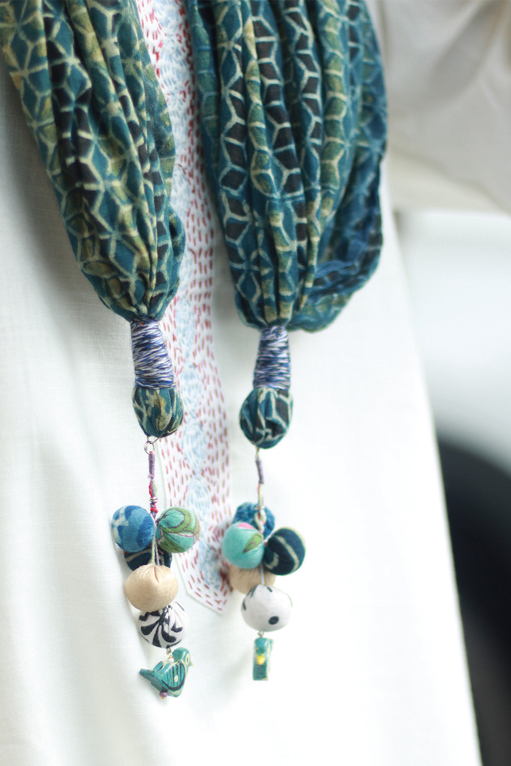 Phirki | Jewelled scarf | Mul Cotton | Sea Green Ajrakh