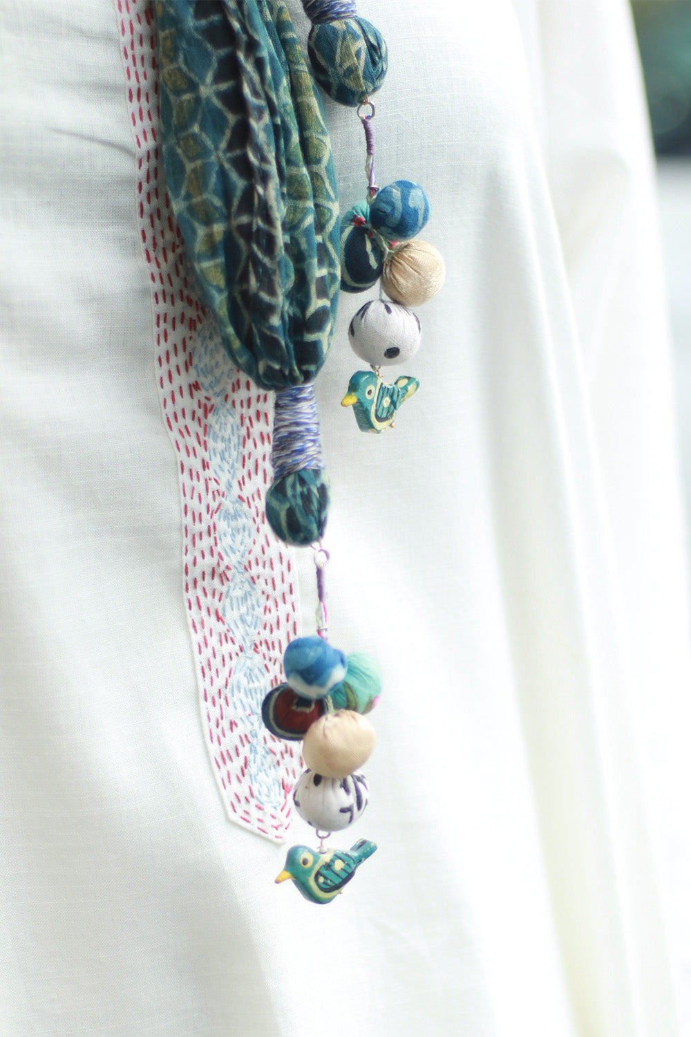 Phirki | Jewelled scarf | Mul Cotton | Sea Green Ajrakh