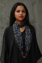 Scarf with Magnets | Blue Floral Ajrakh