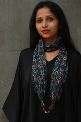 Scarf with Magnets | Blue Floral Ajrakh