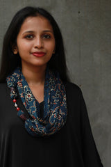 Scarf with Magnets | Blue Floral Ajrakh