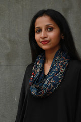 Scarf with Magnets | Blue Floral Ajrakh