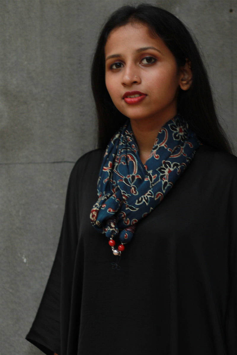 Scarf with Magnets | Blue Floral Ajrakh