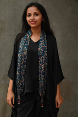Scarf with Magnets | Blue Floral Ajrakh