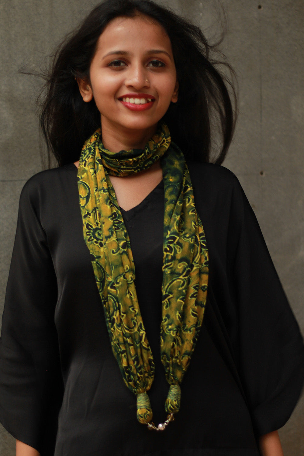 Scarf with Magnets | Green Floral Ajrakh