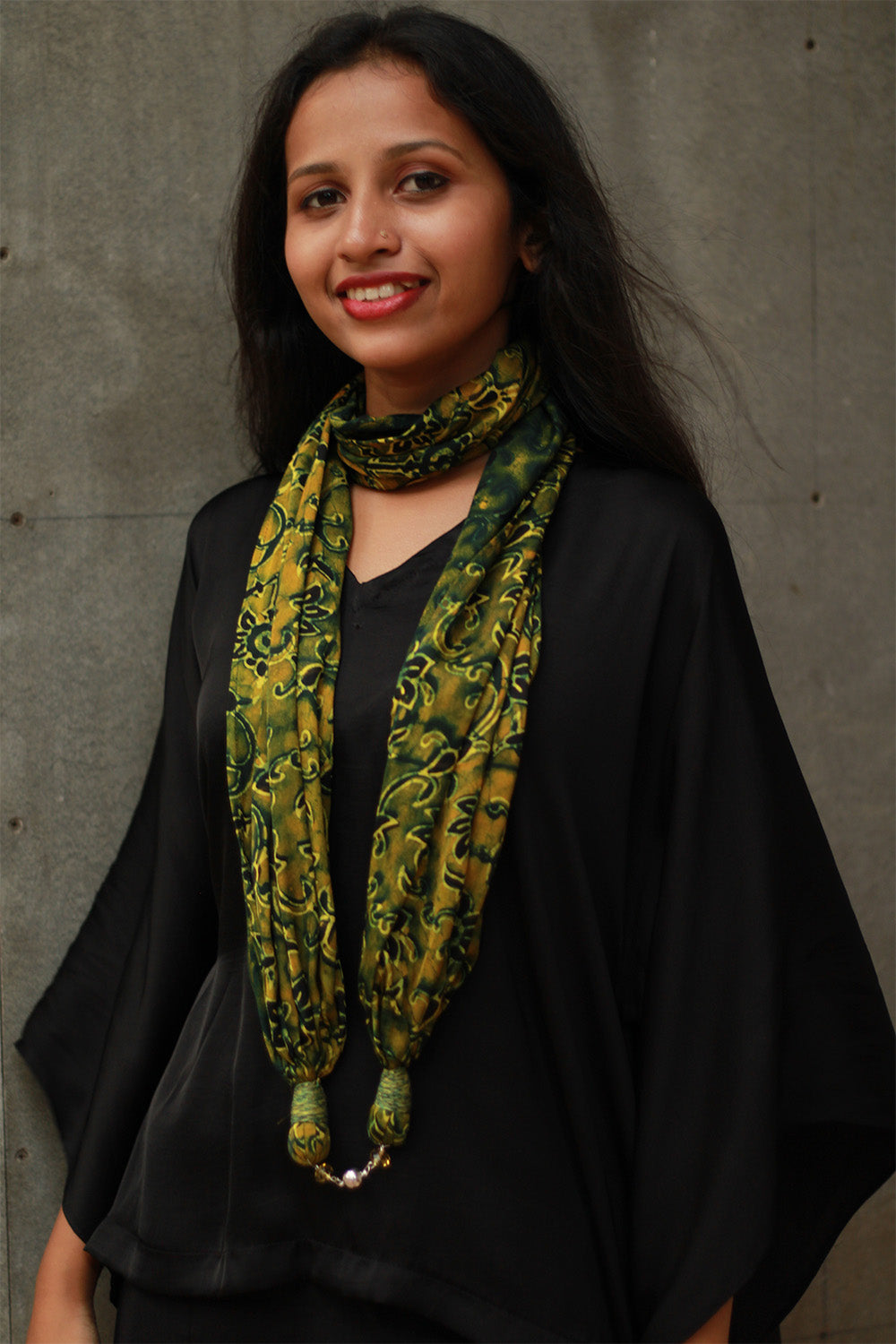 Scarf with Magnets | Green Floral Ajrakh