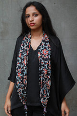Scarf with Magnets | Noir Floral Ajrakh
