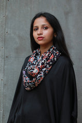 Scarf with Magnets | Noir Floral Ajrakh
