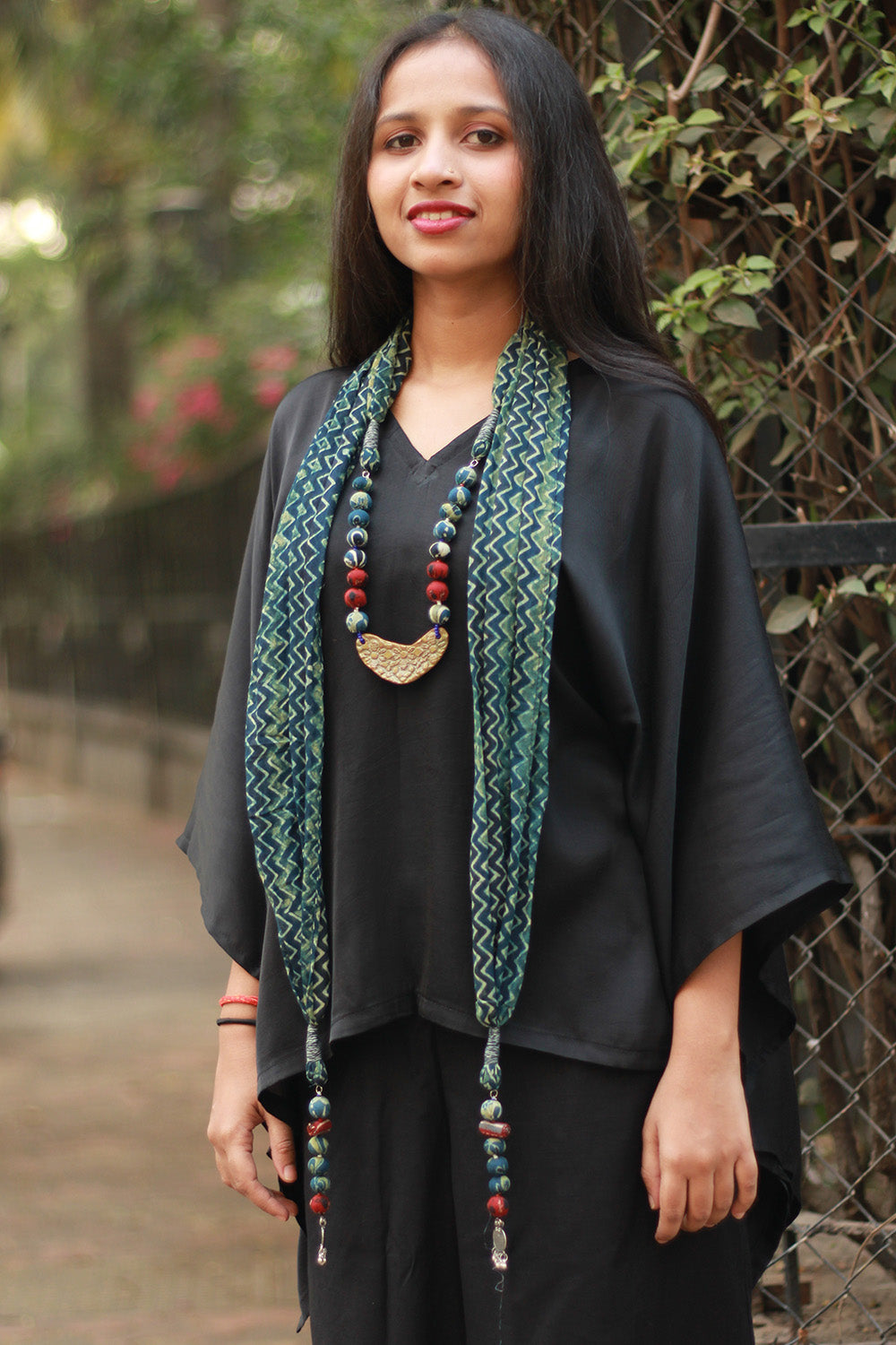 Rangat | Necklace Scarf | Mul Ajrakh | Sea Green