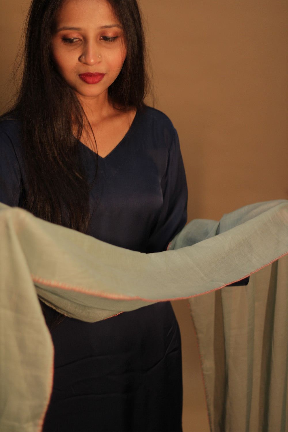 Phulwari | Mul Stole with Chindi Florets | Sage Green with Teal flowers