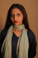 Phulwari | Mul Stole with Chindi Florets | Sage Green with Teal flowers