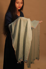 Phulwari | Mul Stole with Chindi Florets | Sage Green with Teal flowers