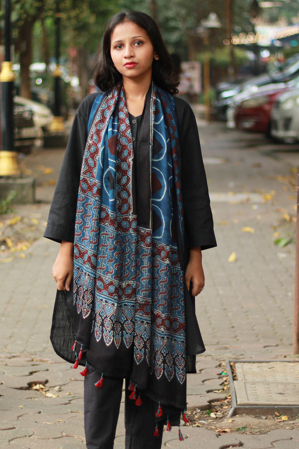 Antara | Modal Silk Stole | Indigo Circles Ajrakh