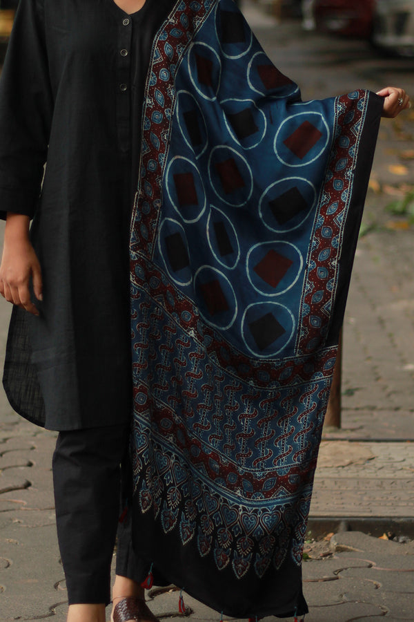 Antara | Modal Silk Stole | Indigo Circles Ajrakh