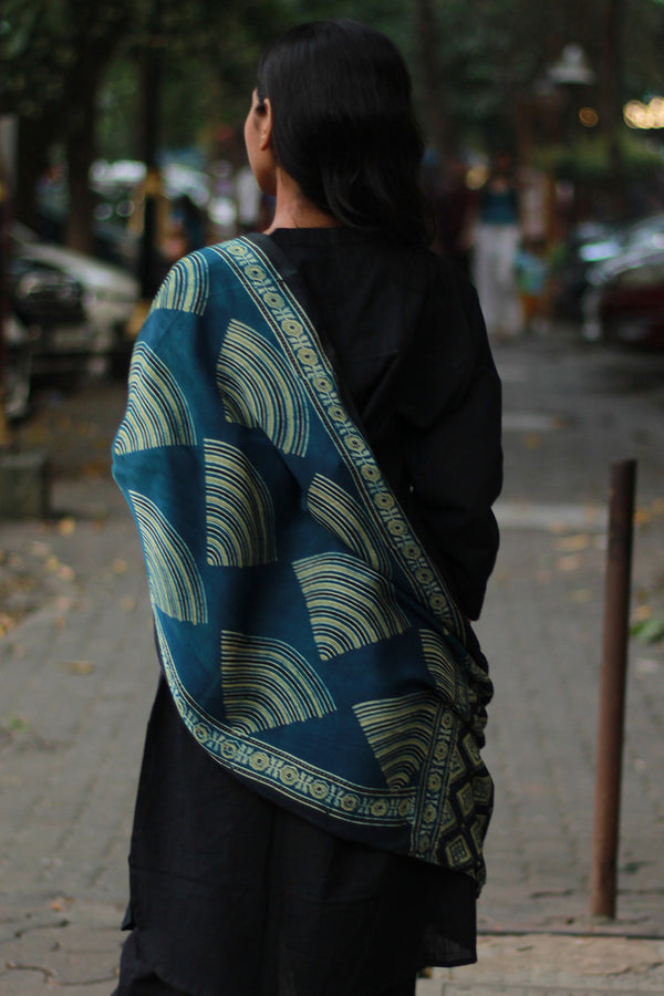 Antara | Modal Silk Stole | ISea Green Trikon Ajrakh