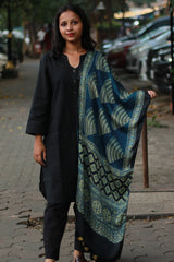 Antara | Modal Silk Stole | ISea Green Trikon Ajrakh