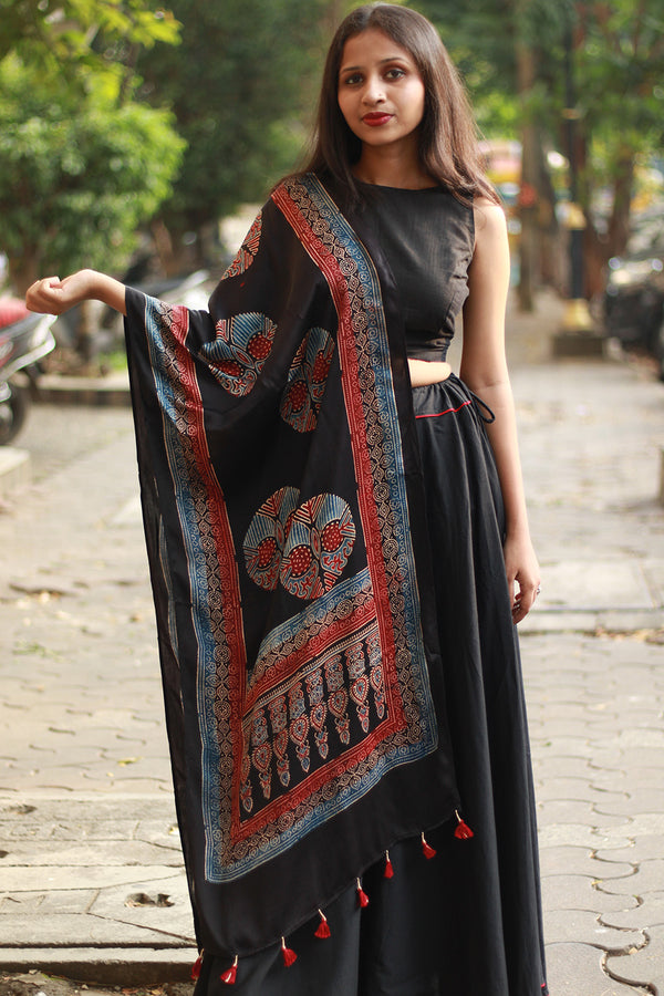 Antara | Modal Silk Stole | Noir Circles Ajrakh