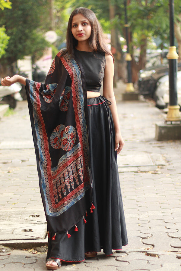 Antara | Modal Silk Stole | Noir Circles Ajrakh