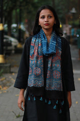 Antara | Modal Silk Stole | Indigo & Noir Choukor Ajrakh