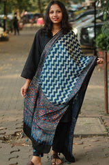 Antara | Modal Silk Stole | Indigo ZigZag Ajrakh