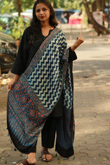 Antara | Modal Silk Stole | Indigo ZigZag Ajrakh
