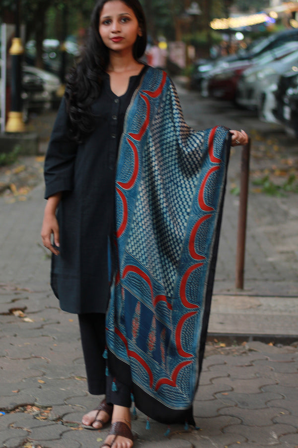 Antara | Modal Silk Stole | Indigo Choukor Ajrakh