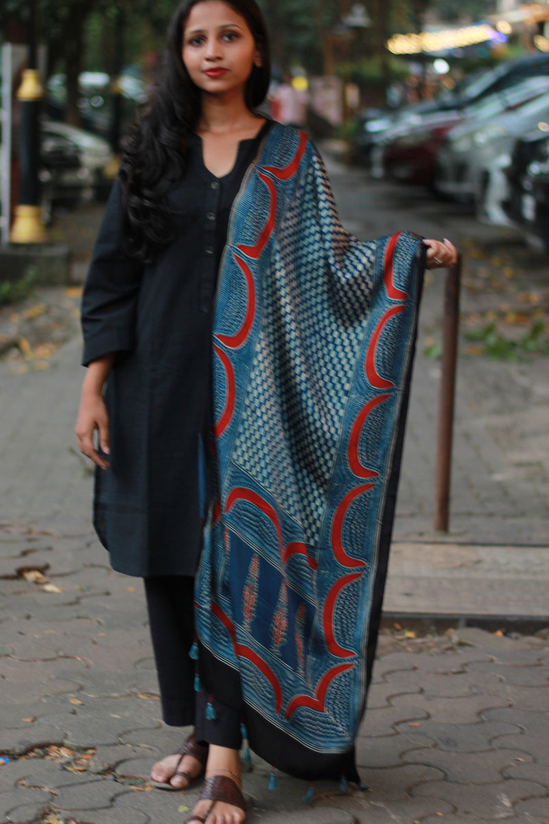 Antara | Modal Silk Stole | Indigo Choukor Ajrakh