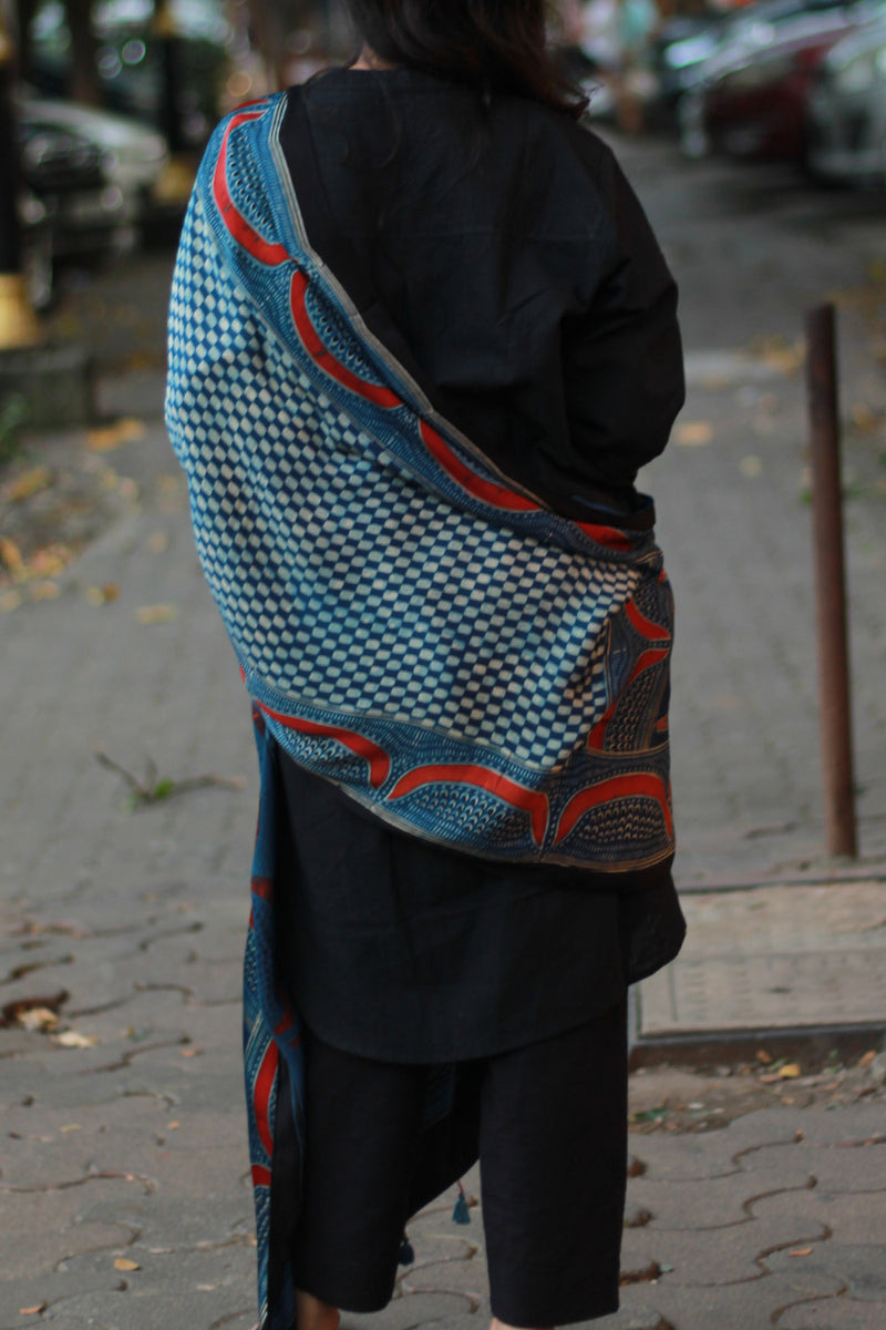 Antara | Modal Silk Stole | Indigo Choukor Ajrakh