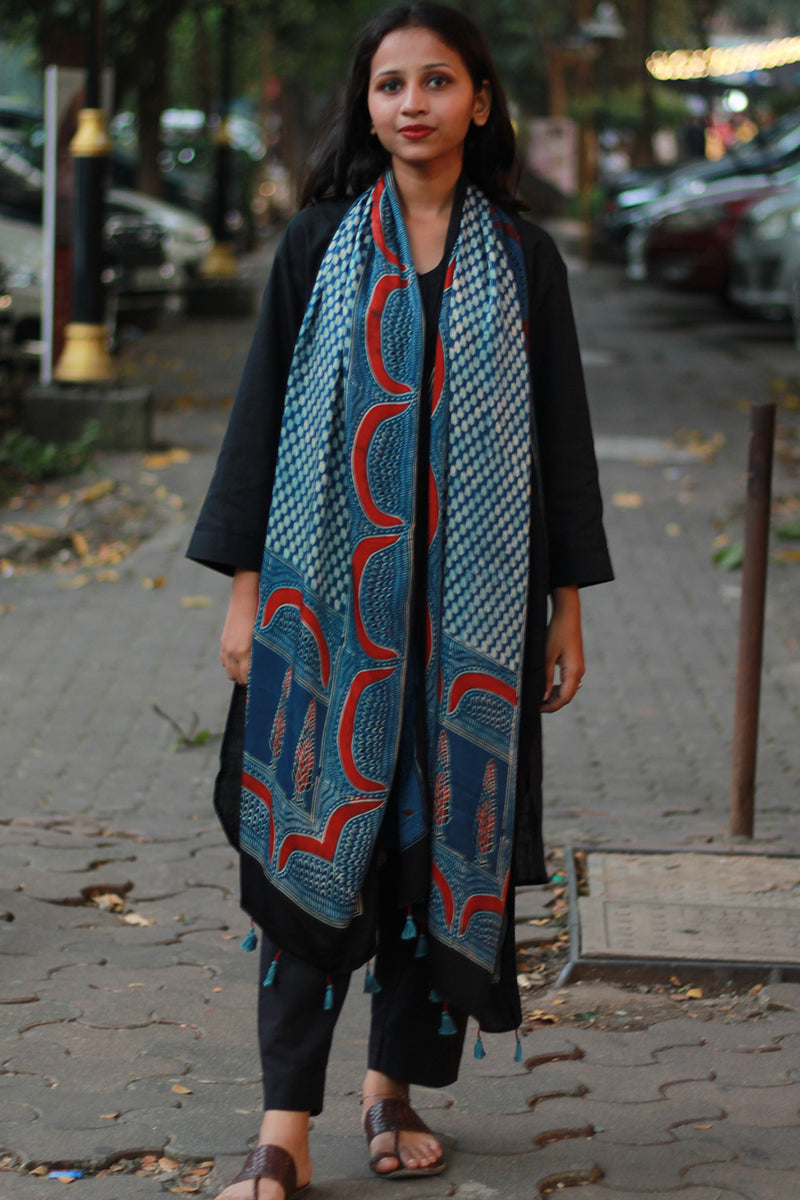 Antara | Modal Silk Stole | Indigo Choukor Ajrakh