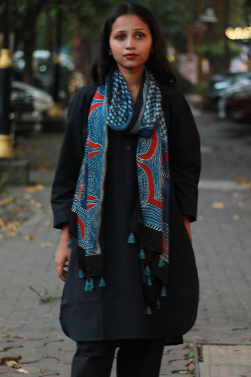 Antara | Modal Silk Stole | Indigo Choukor Ajrakh