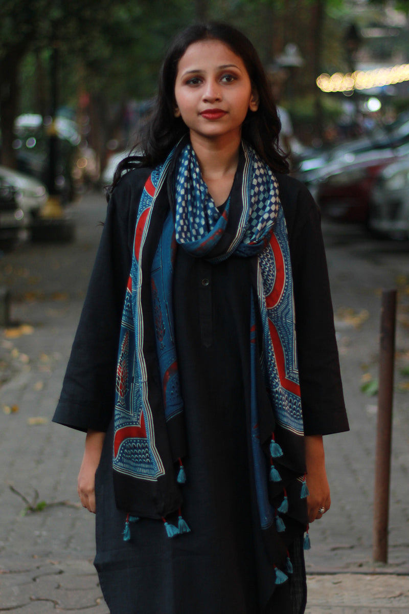 Antara | Modal Silk Stole | Indigo Choukor Ajrakh