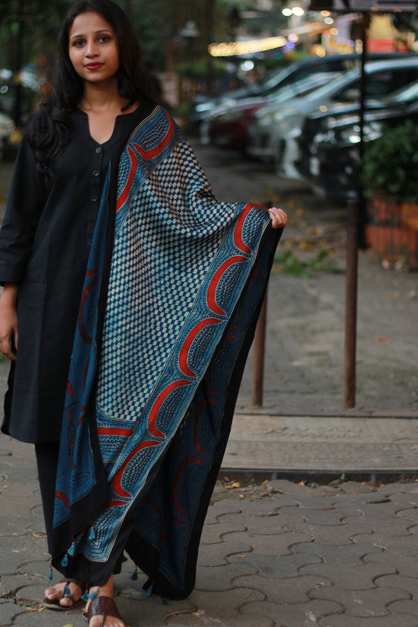 Antara | Modal Silk Stole | Indigo Choukor Ajrakh