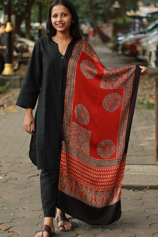 Antara | Modal Silk Stole | Madder Circles Ajrakh