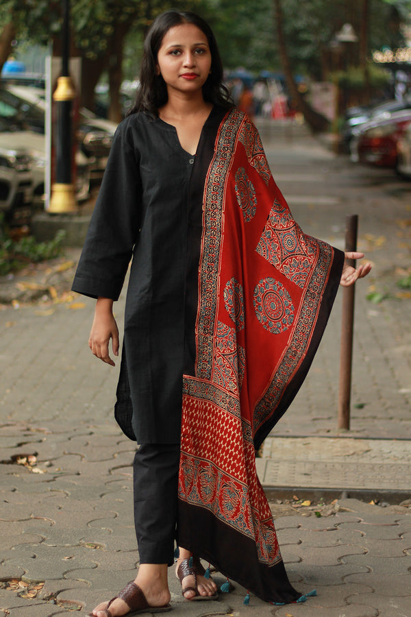 Antara | Modal Silk Stole | Madder Circles Ajrakh