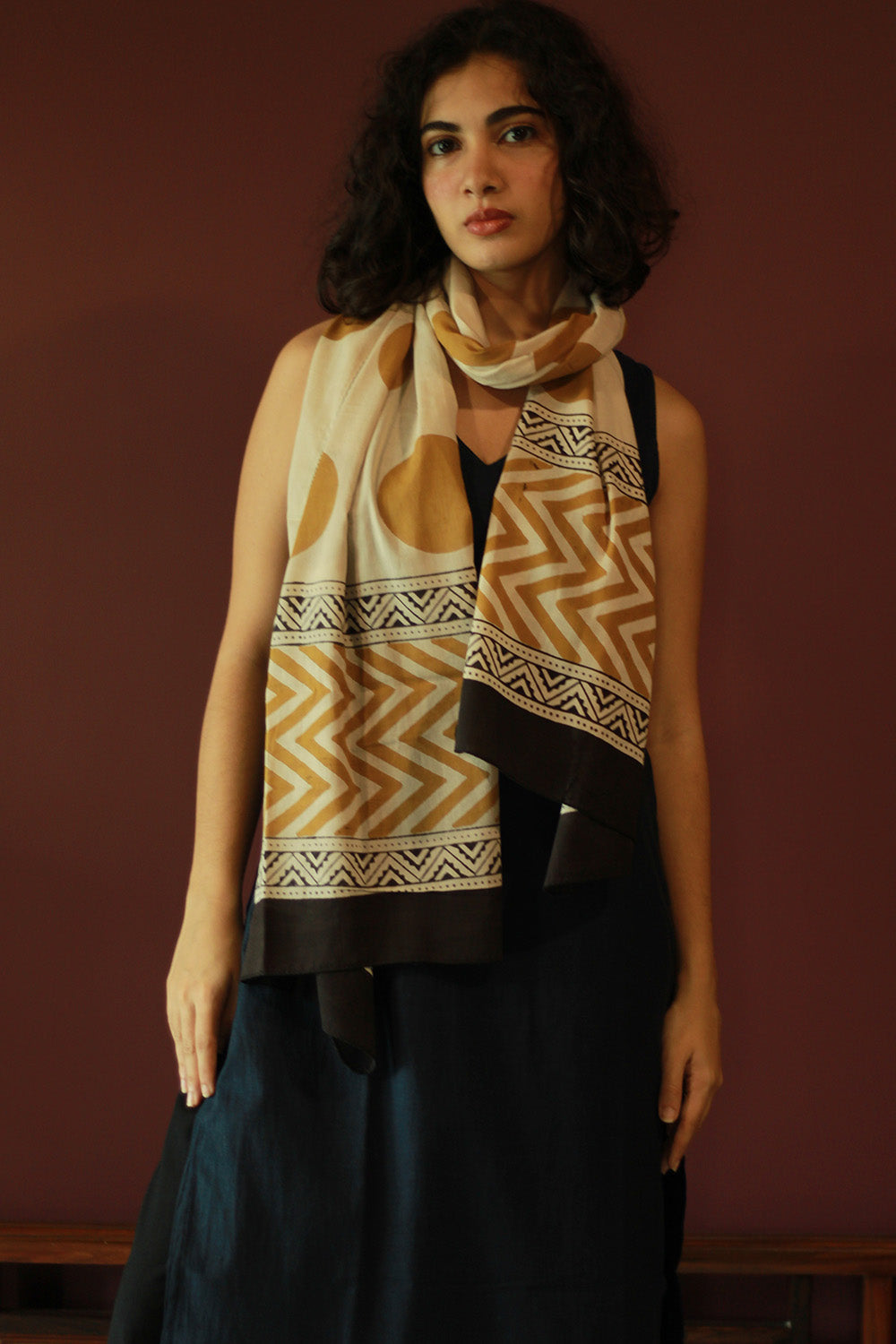 Cotton Stole | Bagru | Mustard Polka