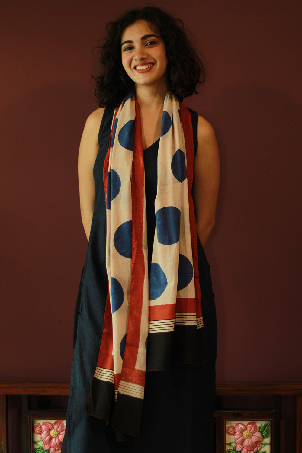 Cotton Stole | Bagru | Blue Polka