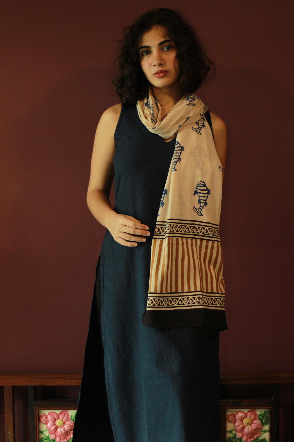 Cotton Stole | Bagru | Blue Fish