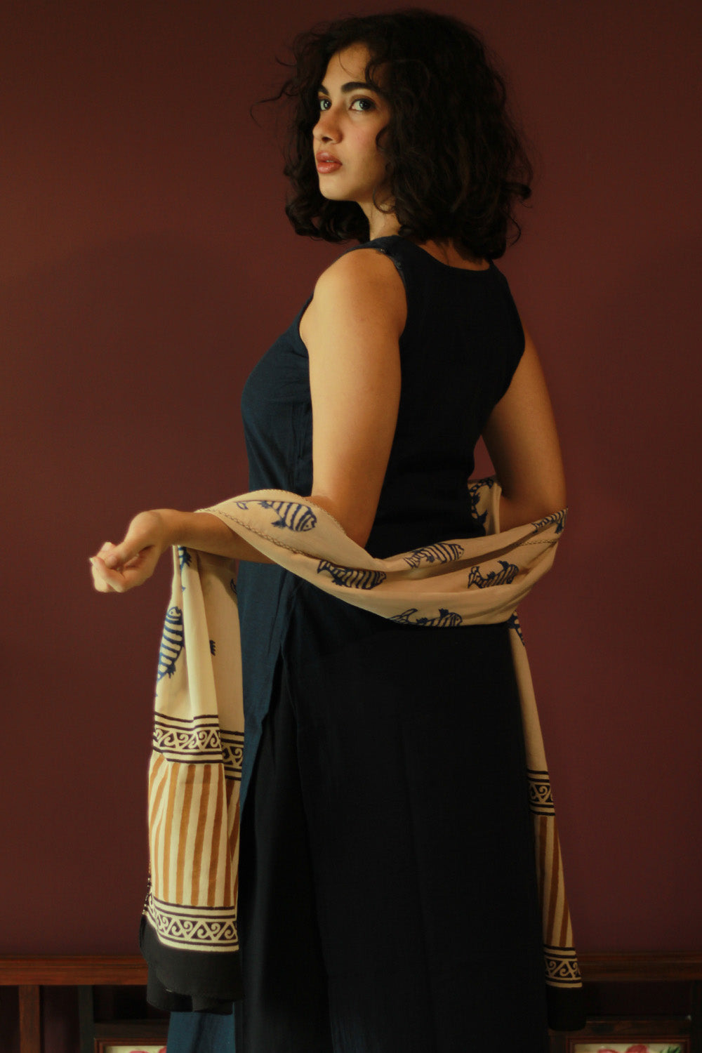 Cotton Stole | Bagru | Blue Fish