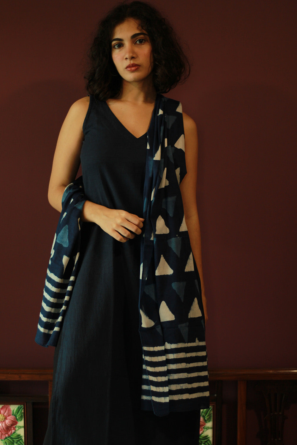 Cotton Stole | Bagru | Indigo Trikon