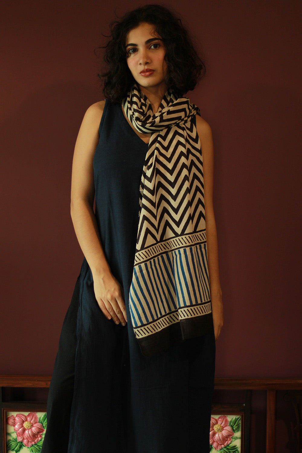 Cotton Stole | Bagru | Noir Chevron