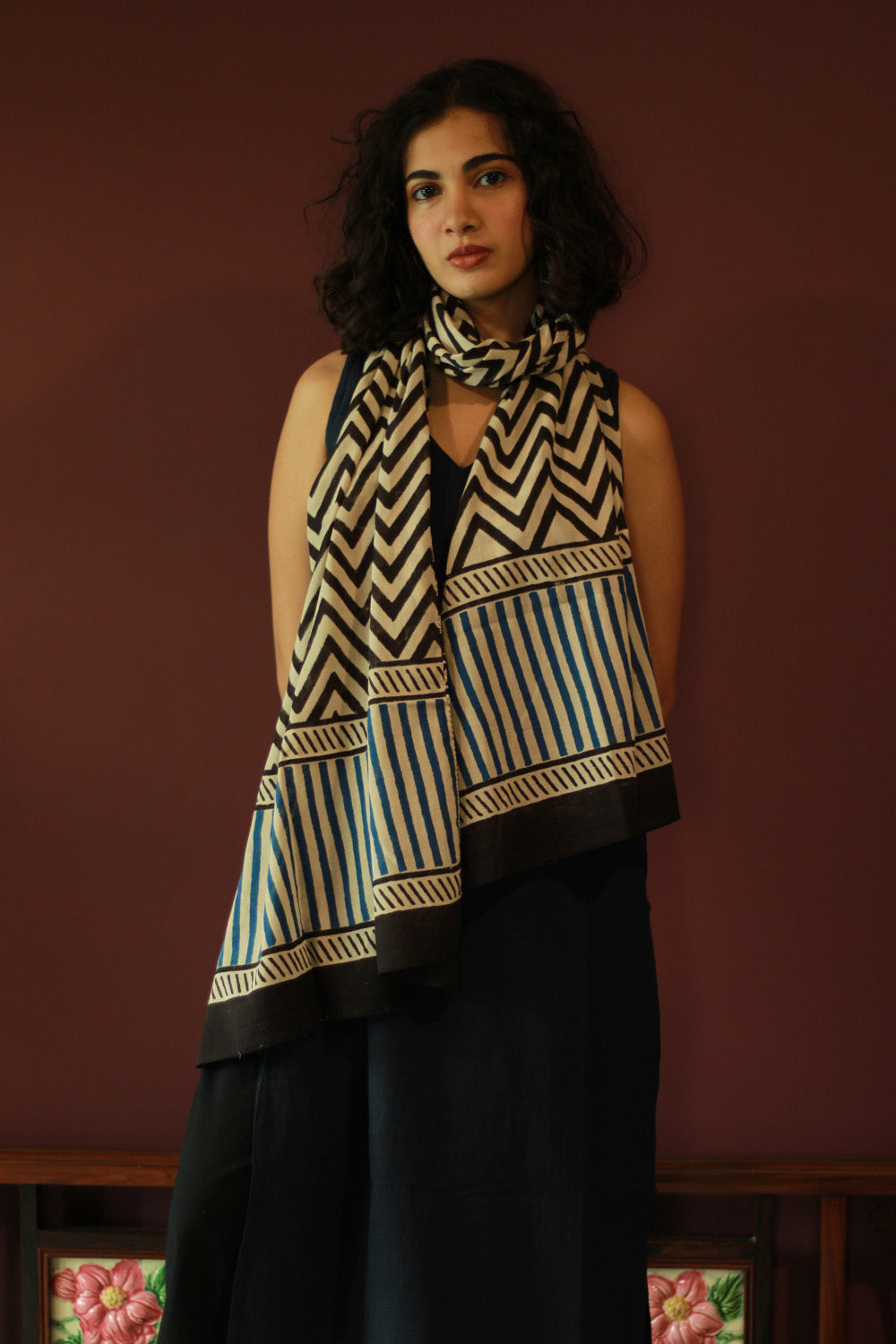 Cotton Stole | Bagru | Noir Chevron