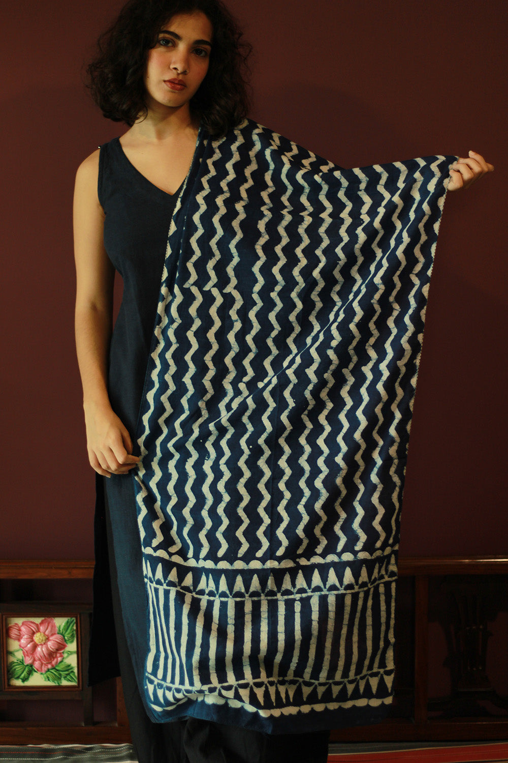 Cotton Stole | Bagru | Indigo Chevron