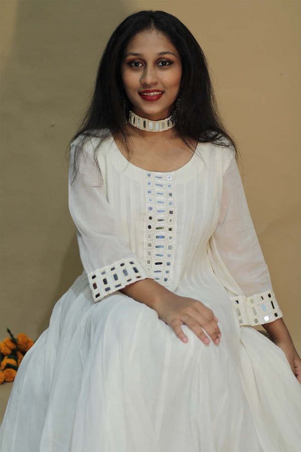 Alankrita | Chaaliskali  | Mirrorwork Yoke in Ivory