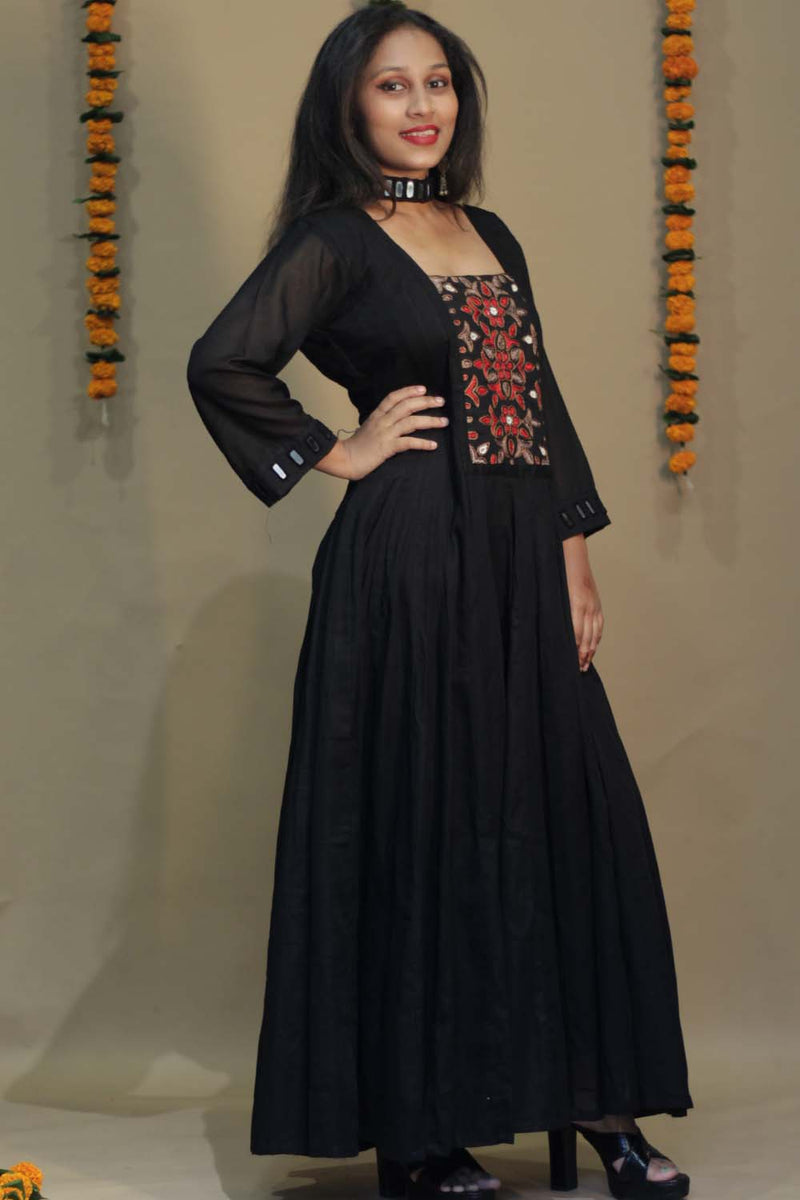 Alankrita | Chaaliskali | Mirrorwork Yoke in Black