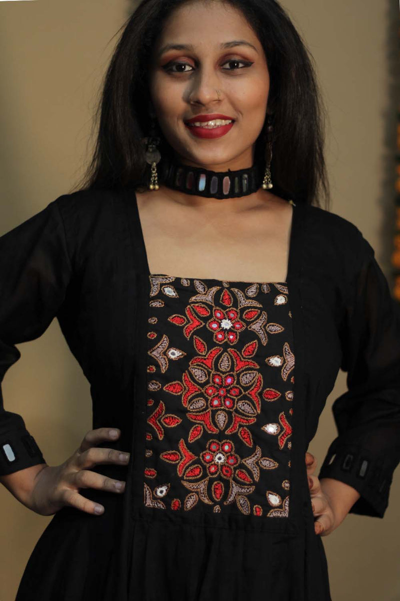 Alankrita | Chaaliskali | Mirrorwork Yoke in Black