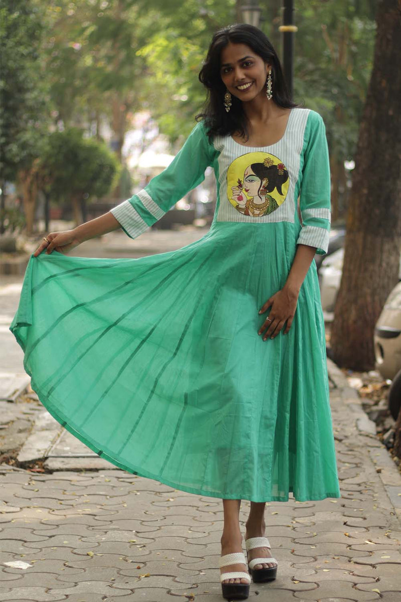 Alankrita | Chaaliskali Kurta | Handpainted Yoke Mint