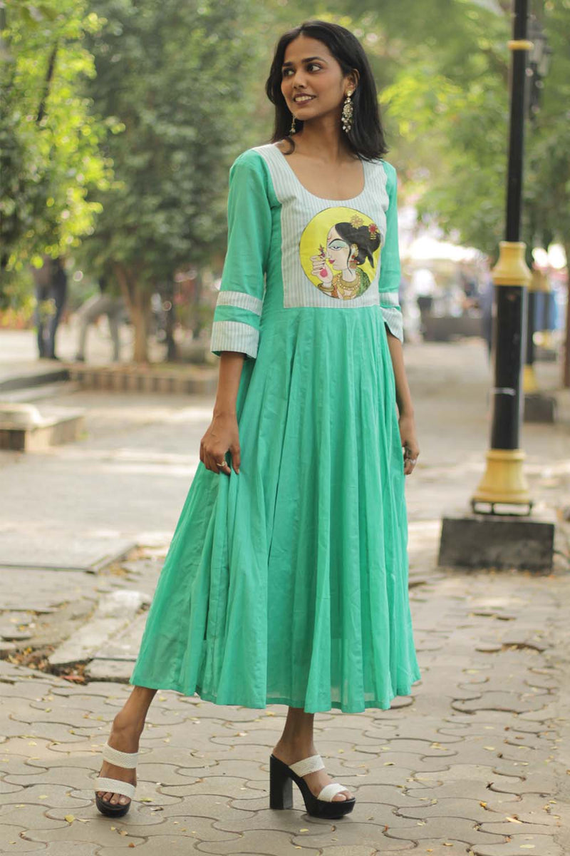 Alankrita | Chaaliskali Kurta | Handpainted Yoke Mint