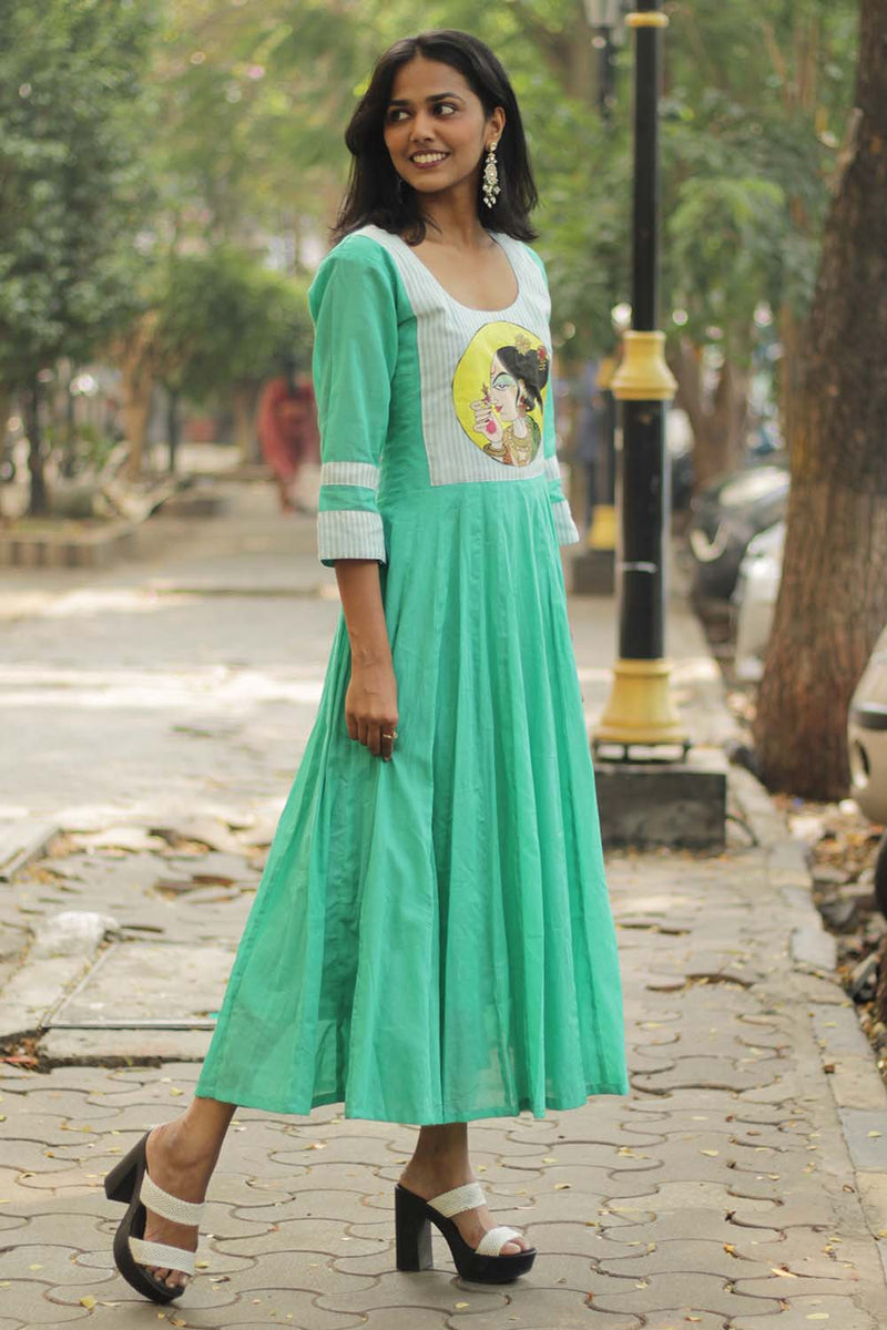 Alankrita | Chaaliskali Kurta | Handpainted Yoke Mint