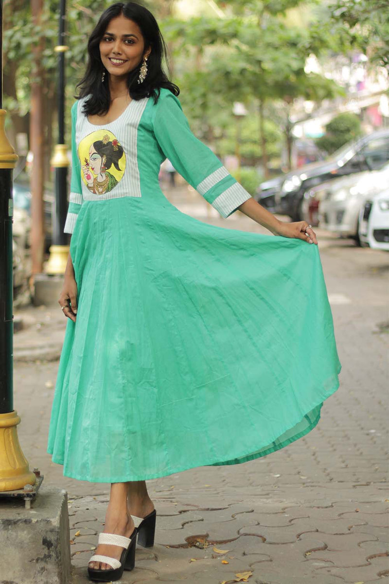 Alankrita | Chaaliskali Kurta | Handpainted Yoke Mint