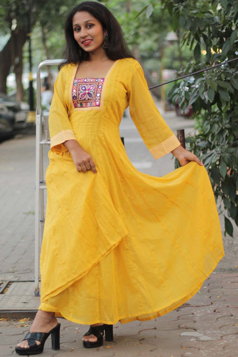 Alankrita | Chaaliskali Kurta | Mirrorwork Yoke in Chrome Yellow